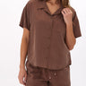 Mikaela Breezy Linen Button-Up Womens Tops Short Threads 4 Thought 