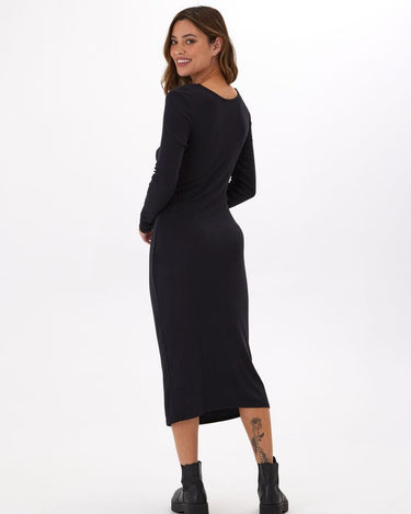 Mira Feather Rib 2-Way Twist Long Sleeve Midi Dress Threads 4 Thought 