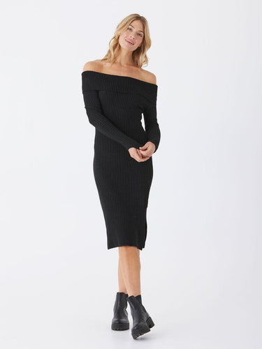 Karyssa Rib Knit Off-Shoulder Midi Dress Threads 4 Thought 