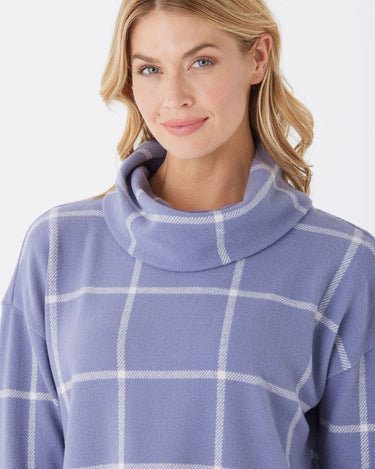 Loren Prairie Plaid Knit Fleece Cowl Neck Top Threads 4 Thought 