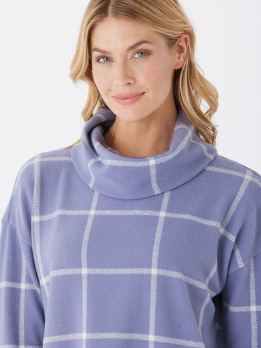 Loren Prairie Plaid Knit Fleece Cowl Neck Top Threads 4 Thought 