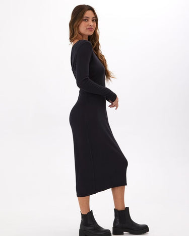 Mira Feather Rib 2-Way Twist Long Sleeve Midi Dress Threads 4 Thought 