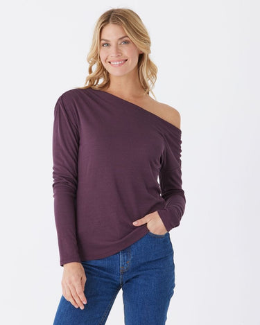 Leoni Feather Rib LS Off Shoulder Top Threads 4 Thought 