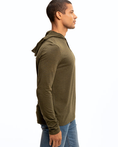 Long Sleeve Triblend 2-Button Henley Hoodie Mens Tops Tshirt Long Threads 4 Thought 