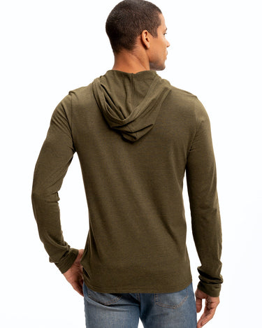 Long Sleeve Triblend 2-Button Henley Hoodie Mens Tops Tshirt Long Threads 4 Thought 