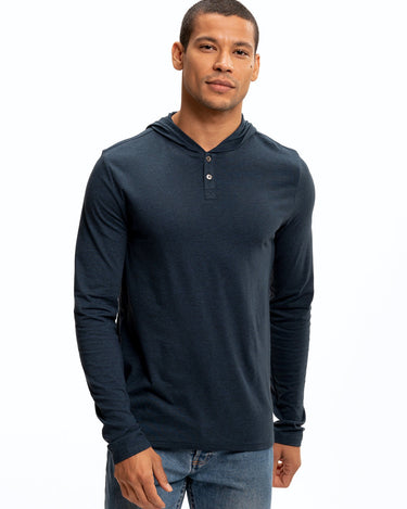 Long Sleeve Triblend 2-Button Henley Hoodie Mens Tops Tshirt Long Threads 4 Thought 