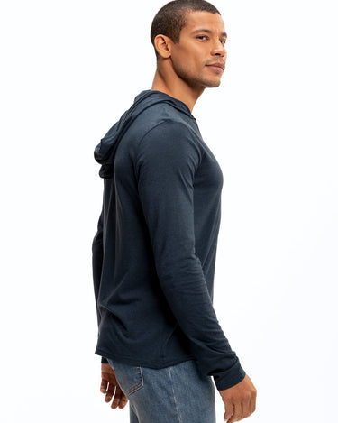 Long Sleeve Triblend 2-Button Henley Hoodie Mens Tops Tshirt Long Threads 4 Thought 