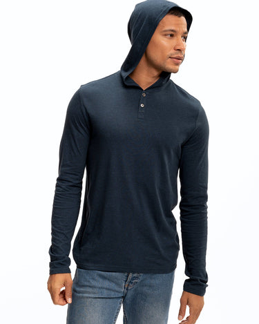 Long Sleeve Triblend 2-Button Henley Hoodie Mens Tops Tshirt Long Threads 4 Thought 