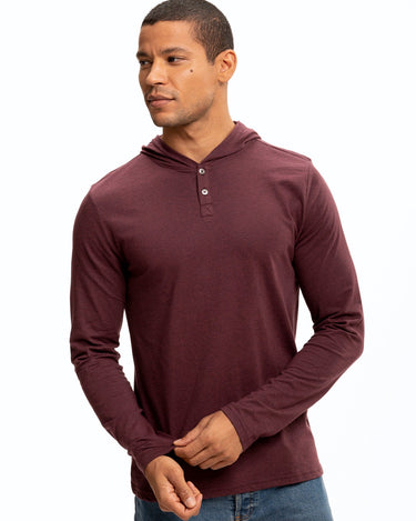 Long Sleeve Triblend 2-Button Henley Hoodie Mens Tops Tshirt Long Threads 4 Thought 