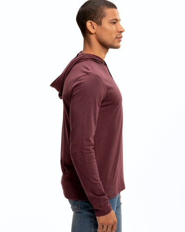 Threads 4 Thought Men's Long Sleeve Triblend 2-Button Henley Hoodie in Maroon Rust, Size L