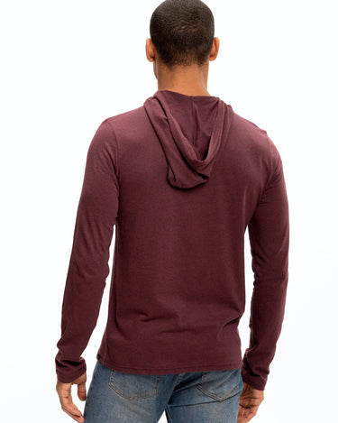 Long Sleeve Triblend 2-Button Henley Hoodie Mens Tops Tshirt Long Threads 4 Thought 