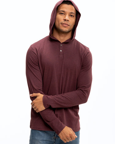 Long Sleeve Triblend 2-Button Henley Hoodie Mens Tops Tshirt Long Threads 4 Thought 