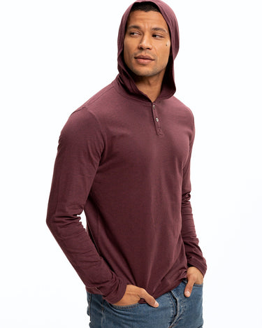 Long Sleeve Triblend 2-Button Henley Hoodie Mens Tops Tshirt Long Threads 4 Thought 