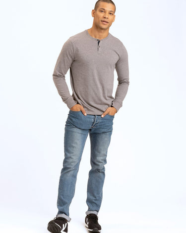 Long Sleeve Triblend 2-Button Henley Mens Tops tshirt Long Threads 4 Thought 