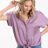 Sheena Sateen Button-Up Womens Tops Short Threads 4 Thought 