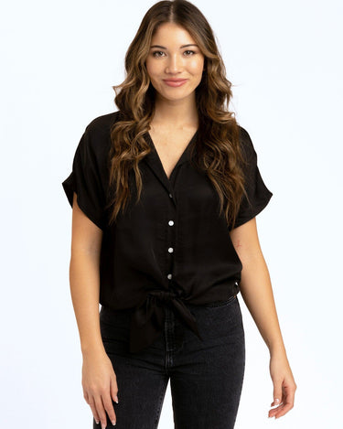 Sheena Sateen Button-Up Womens Tops Short Threads 4 Thought 