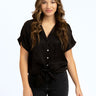 Sheena Sateen Button-Up Womens Tops Short Threads 4 Thought 