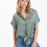 Sheena Sateen Button-Up Womens Tops Short Threads 4 Thought 